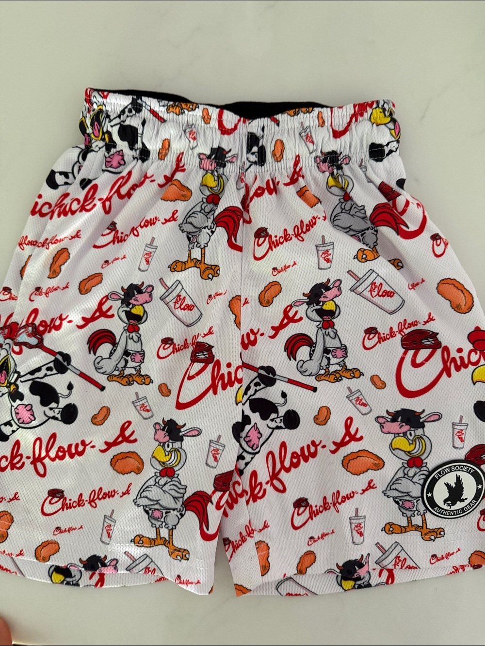 Kids White Chick-Flow Print Athletic Shorts